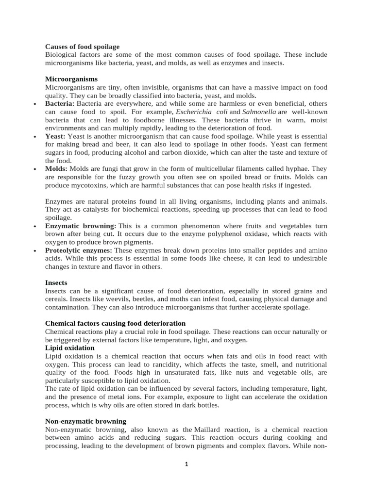 Understanding Food Spoilage Causes | PDF | Foods | Decomposition