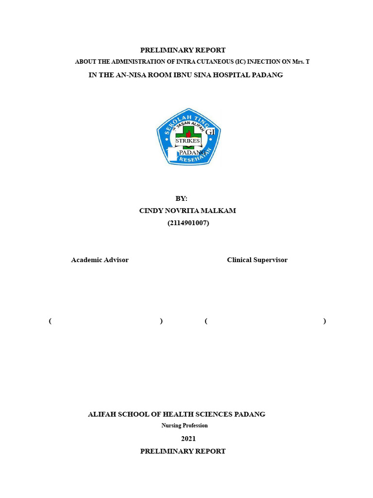 Preliminary Report On IC Injection | PDF | Injection (Medicine) | Pain