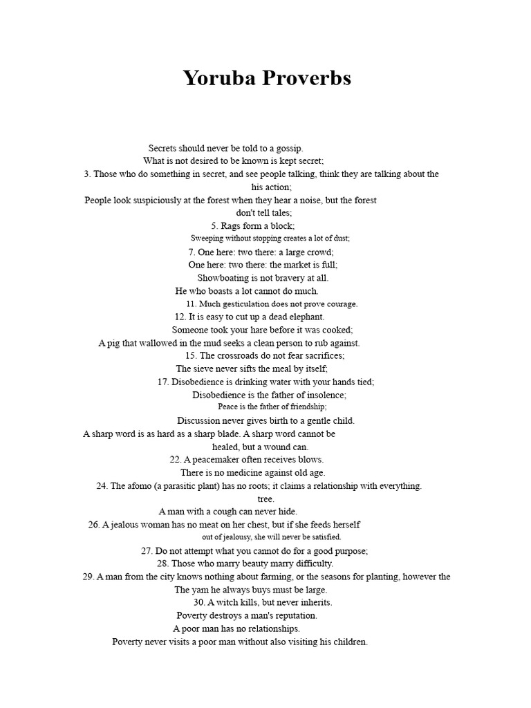 Yoruba Proverbs and Their Meanings | PDF