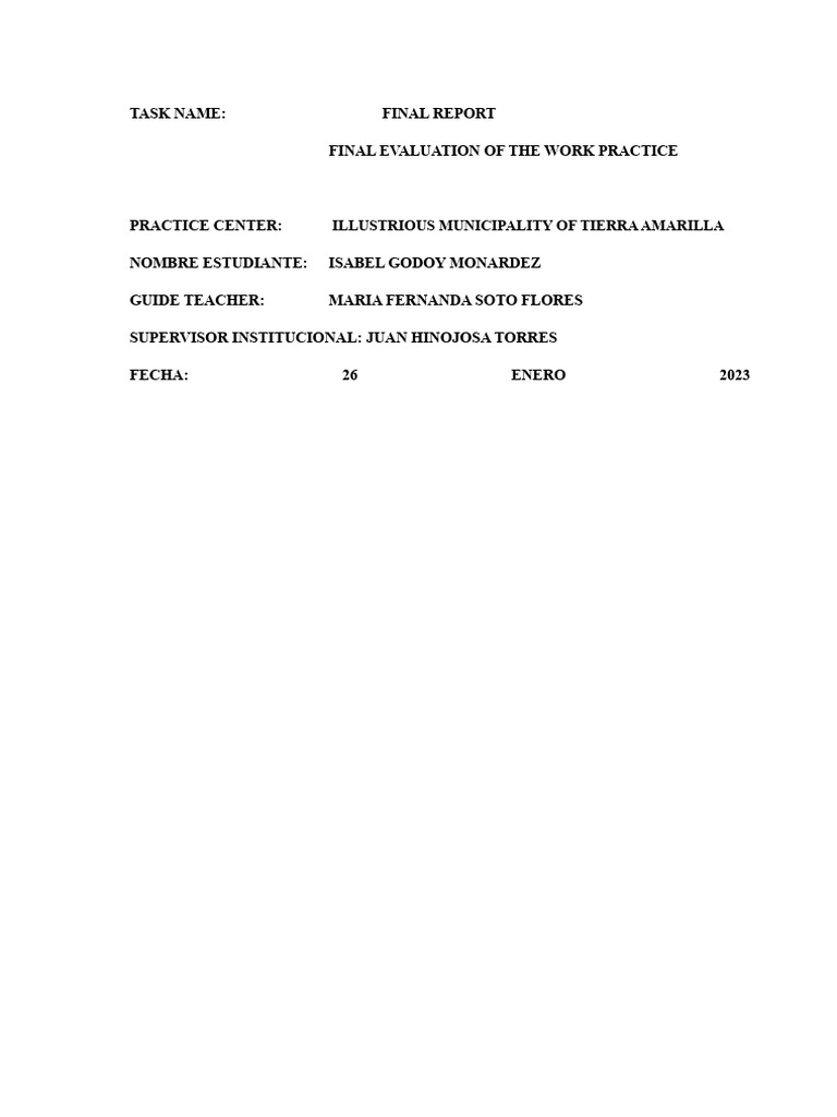 Final Evaluation of Student Practice Report | PDF