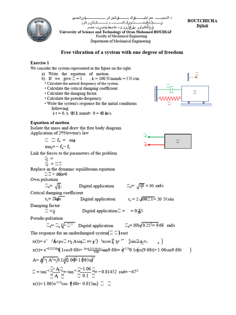 Free Vibration Analysis in Mechanical Systems | PDF | Damping | Mechanics