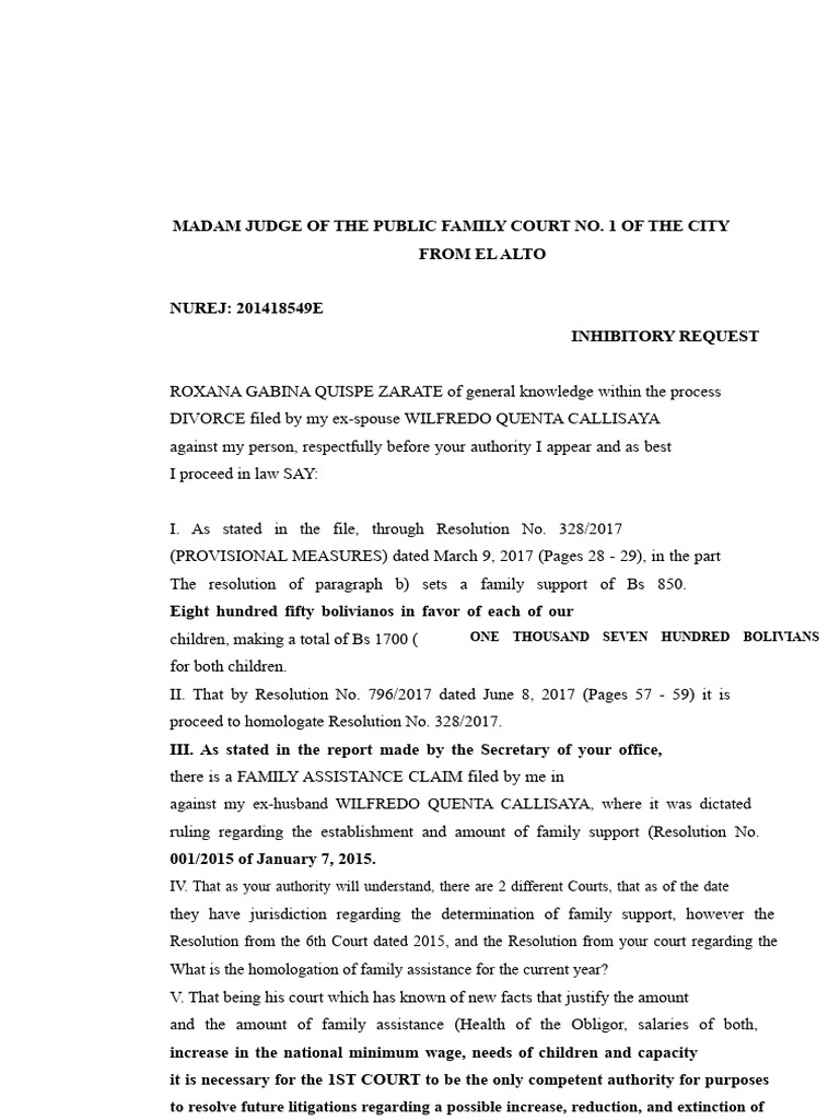 Request For Family Inhibition | PDF | Government | Public Law