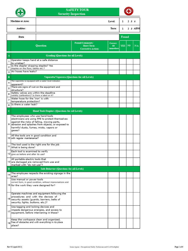 Safety Inspection Checklist for Workplaces | PDF | Personal Protective ...