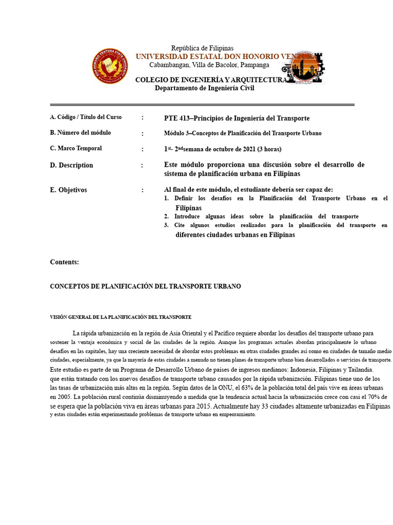 Módulo 3 Conceptos de Planificación Del Transporte Urbano v2 | PDF ...