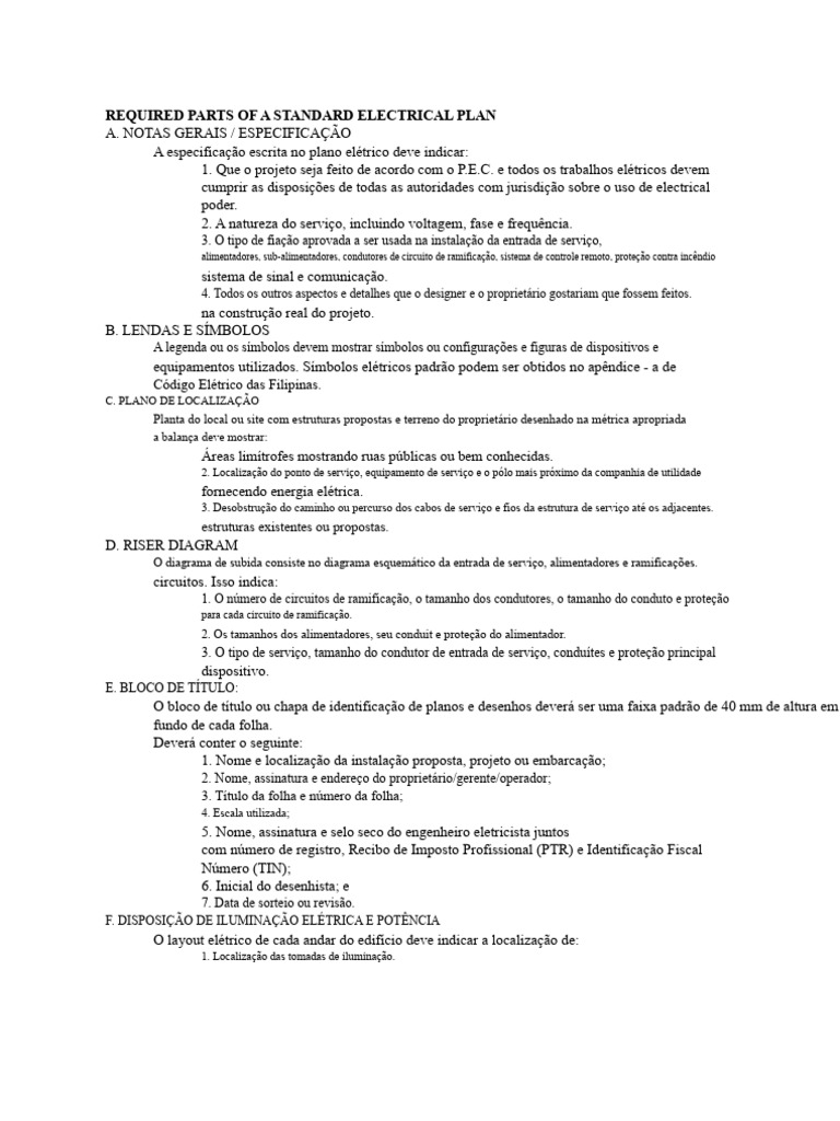 Partes Essenciais do Plano Elétrico | PDF | Rede elétrica | Eletricidade