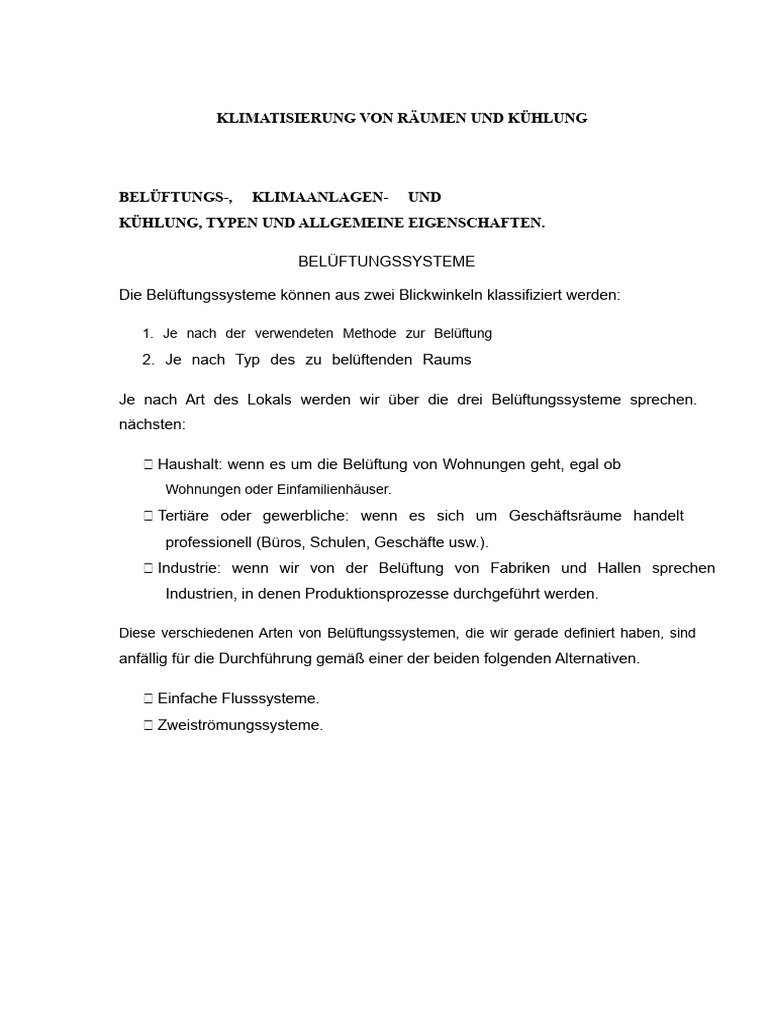 Klimatisierung Von Räumen Und Kühlung: 1. Je Nach Der Verwendeten ...