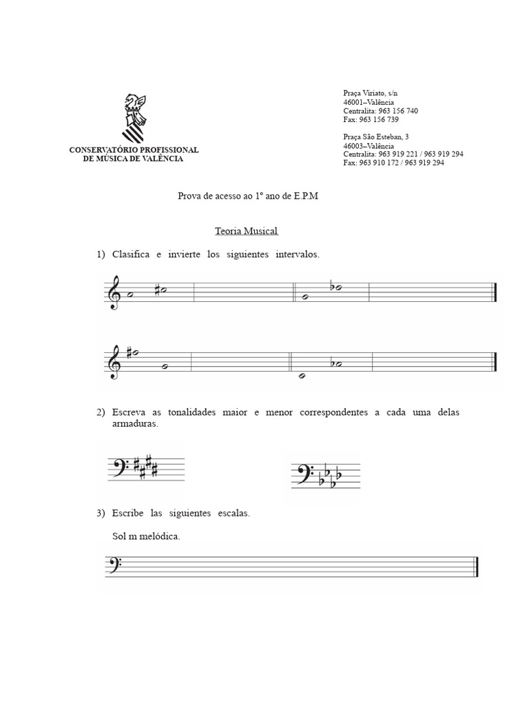 Provas de Acesso ao Conservatório de Música | PDF | Escala (música ...