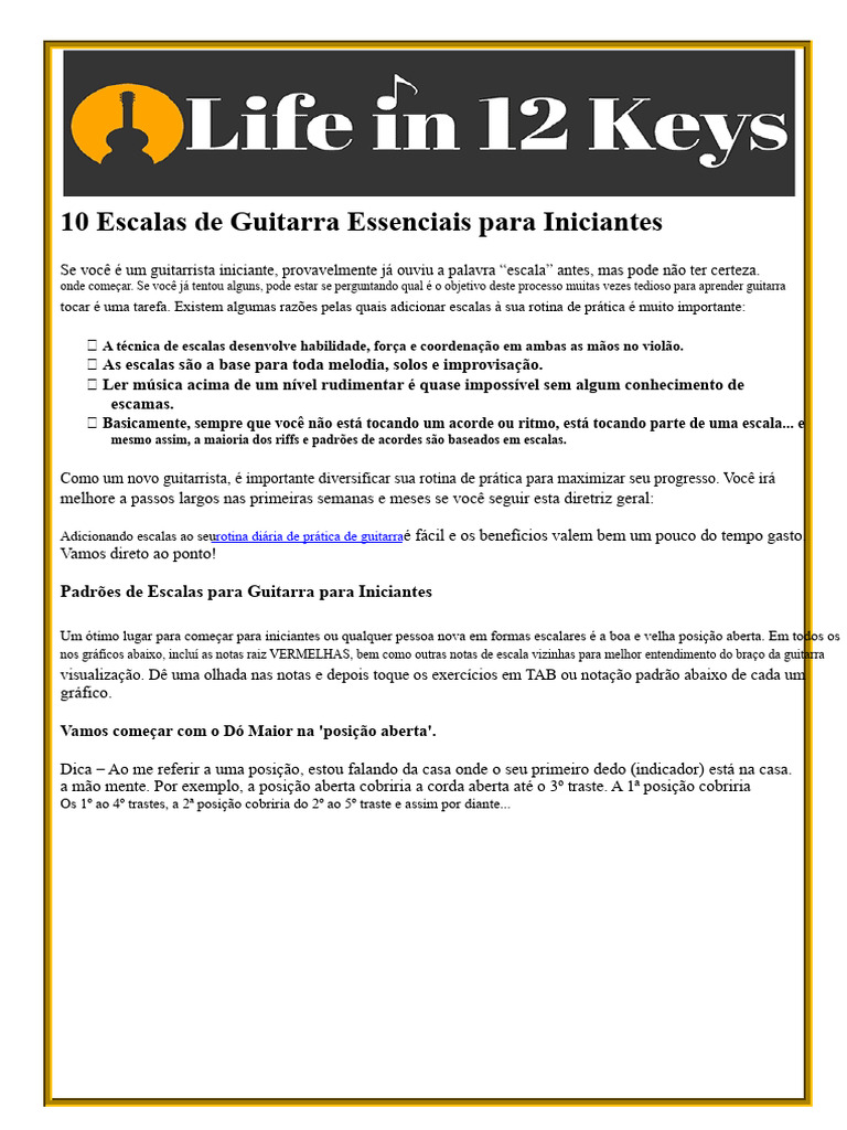 10 Escalas de Guitarra para Iniciantes | PDF | Escala (música) | Guitarras