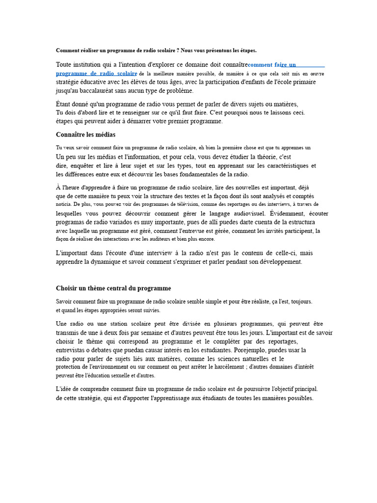 Créer un programme de radio scolaire | PDF | Radiodiffusion | Publicité