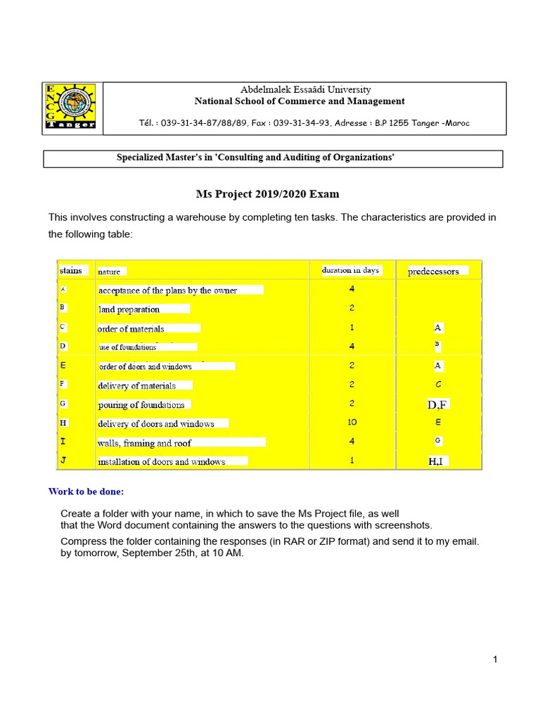 Master CAO 2019-20 MS Project Exam | PDF