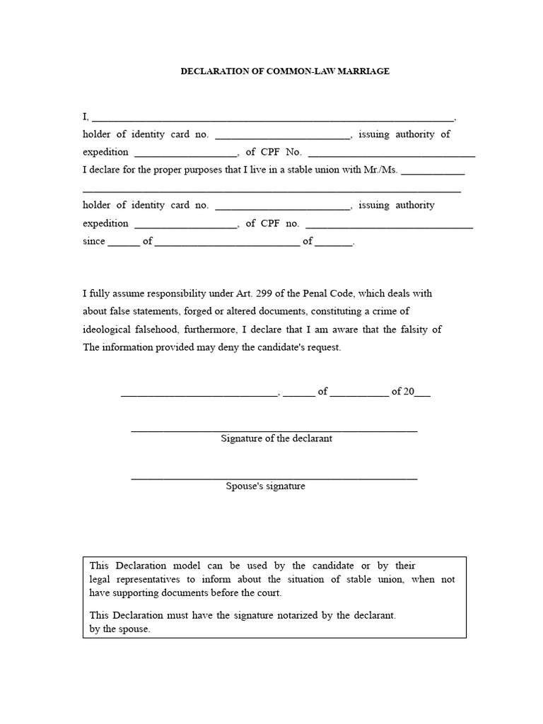 Common-Law Marriage Declaration Template | PDF