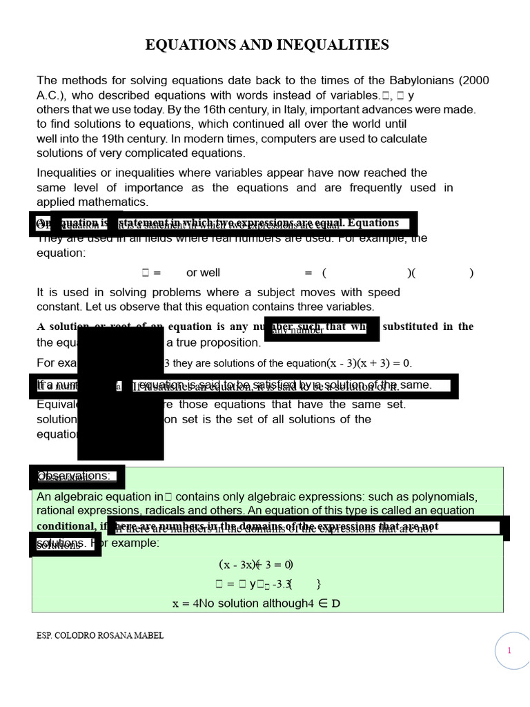 2. EQUATIONS AND INEQUALITIES | PDF | Equations | Quadratic Equation