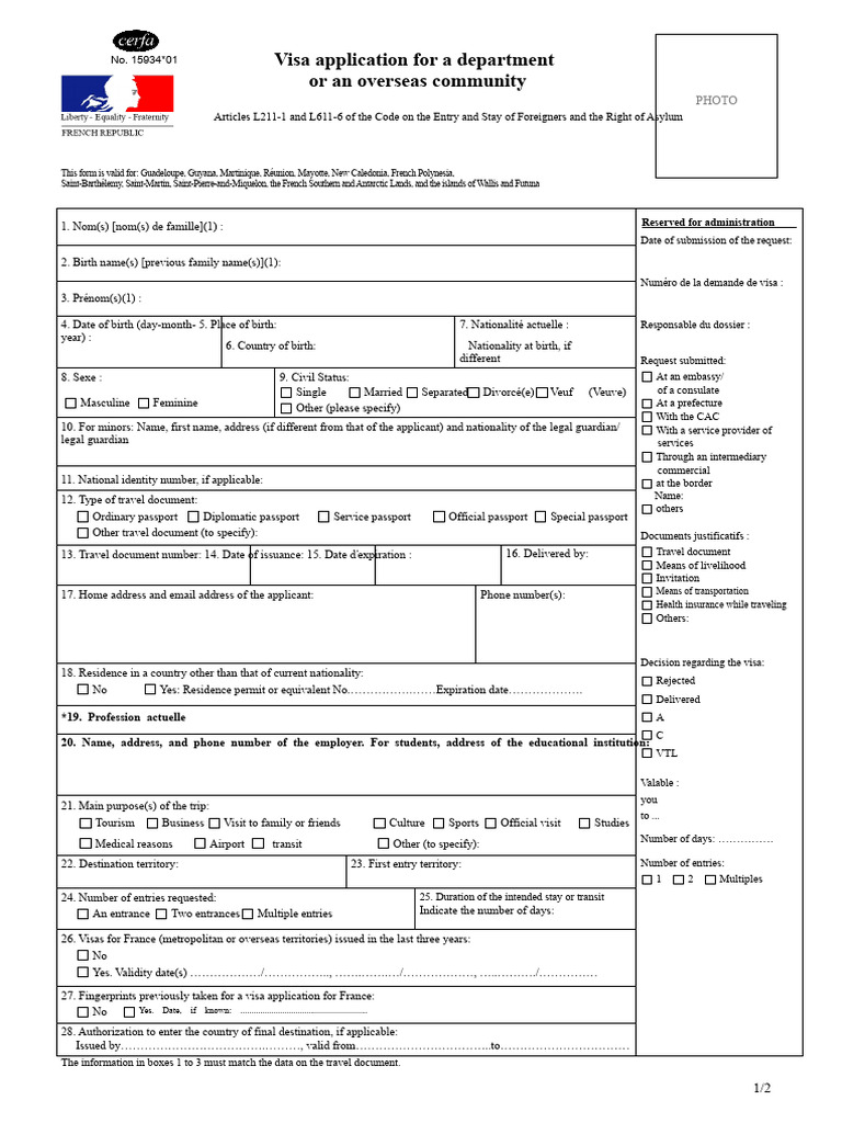 Visa Application For A Department or An Overseas Community | PDF ...