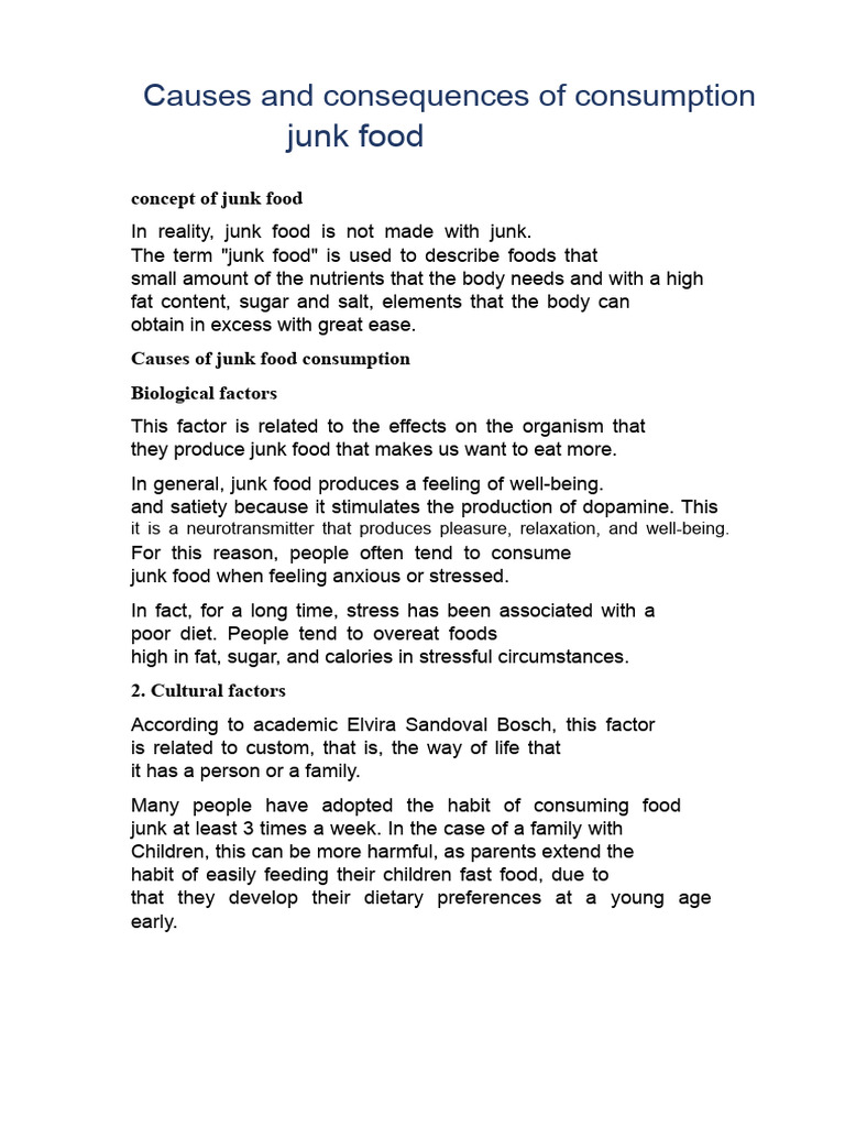 Causes and Consequences of Junk Food Consumption | PDF | Junk Food | Eating