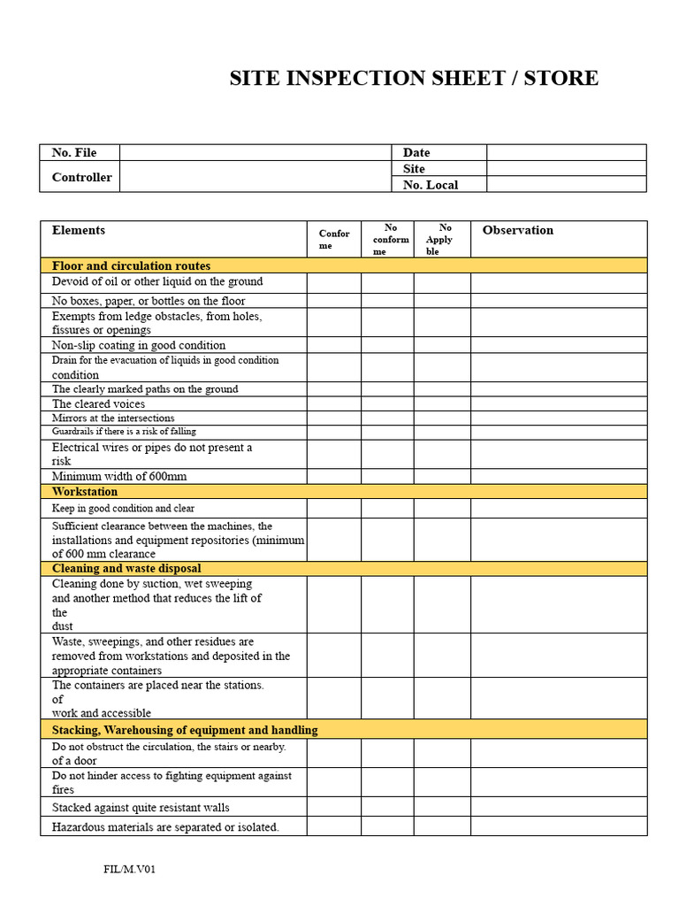 Store Site Inspection Checklist | PDF | Emergency | Safety