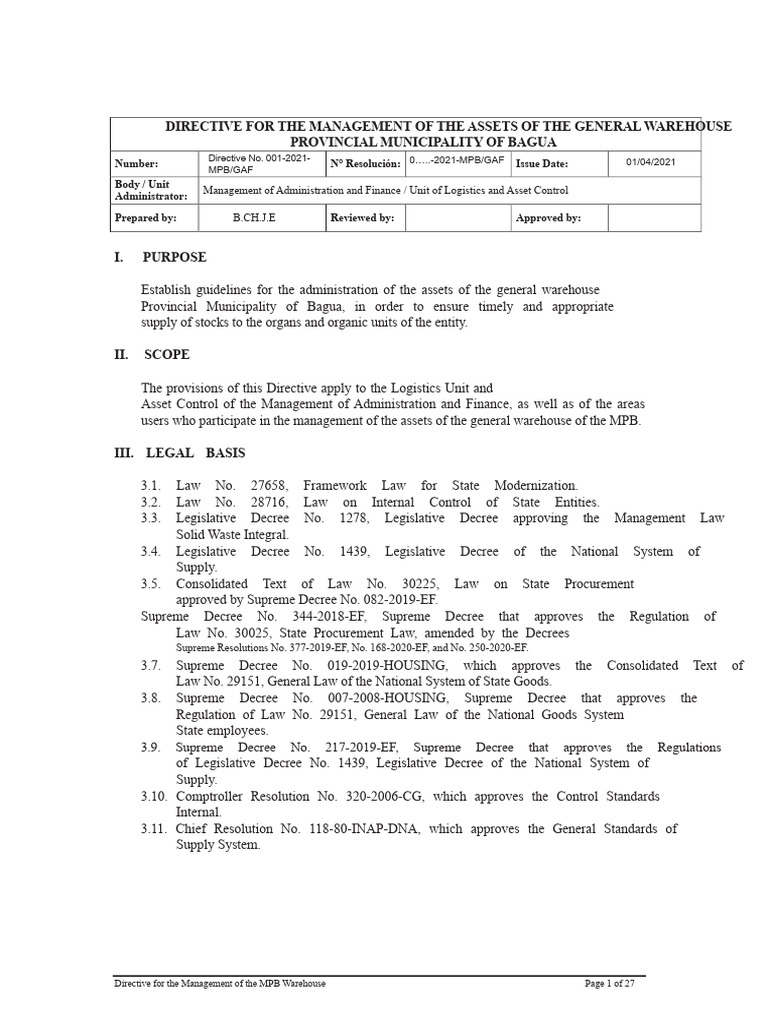 MPB Warehouse Asset Management Directive | PDF | Inventory | Warehouse