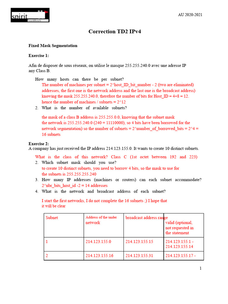 TD2 correction | PDF | Ip Address | Communications Protocols