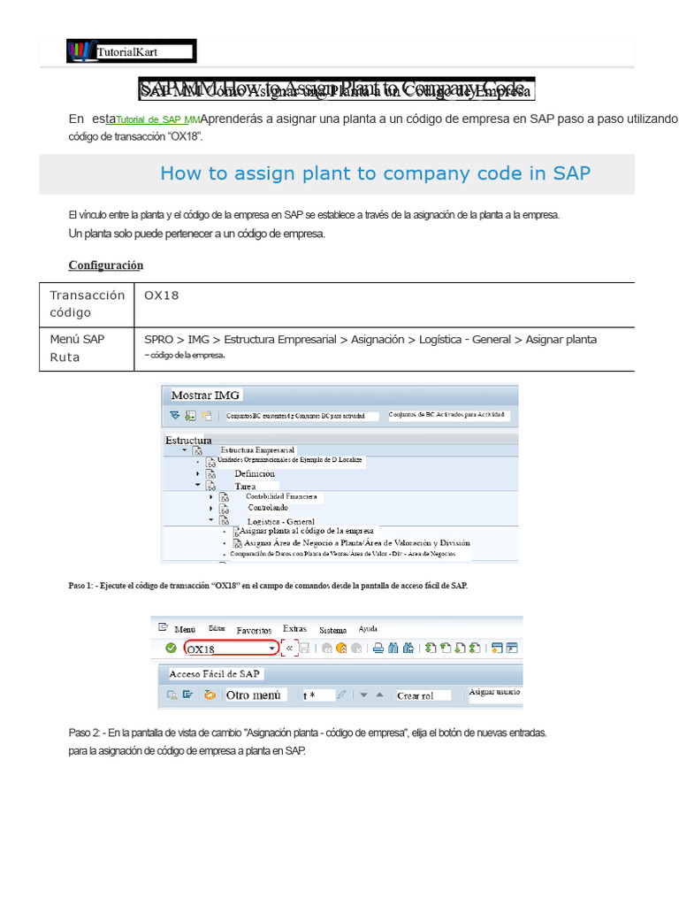 Asignar Planta a Código de Empresa en SAP | PDF | Informática