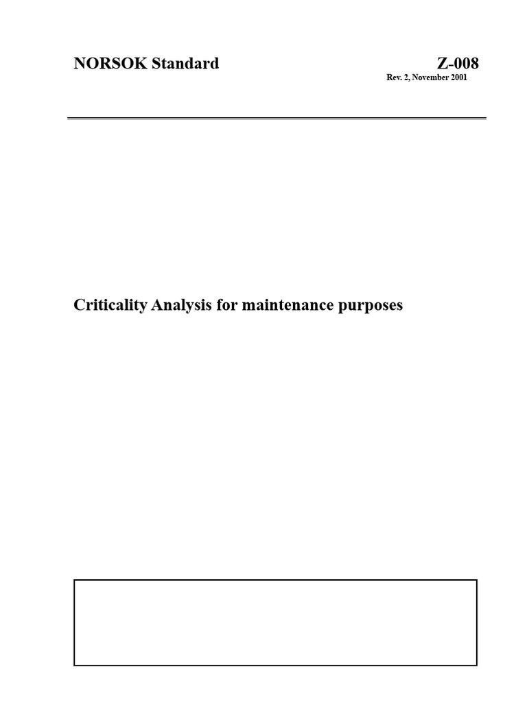 NORSOK Z-008: Maintenance Criticality Analysis | PDF | Reliability ...