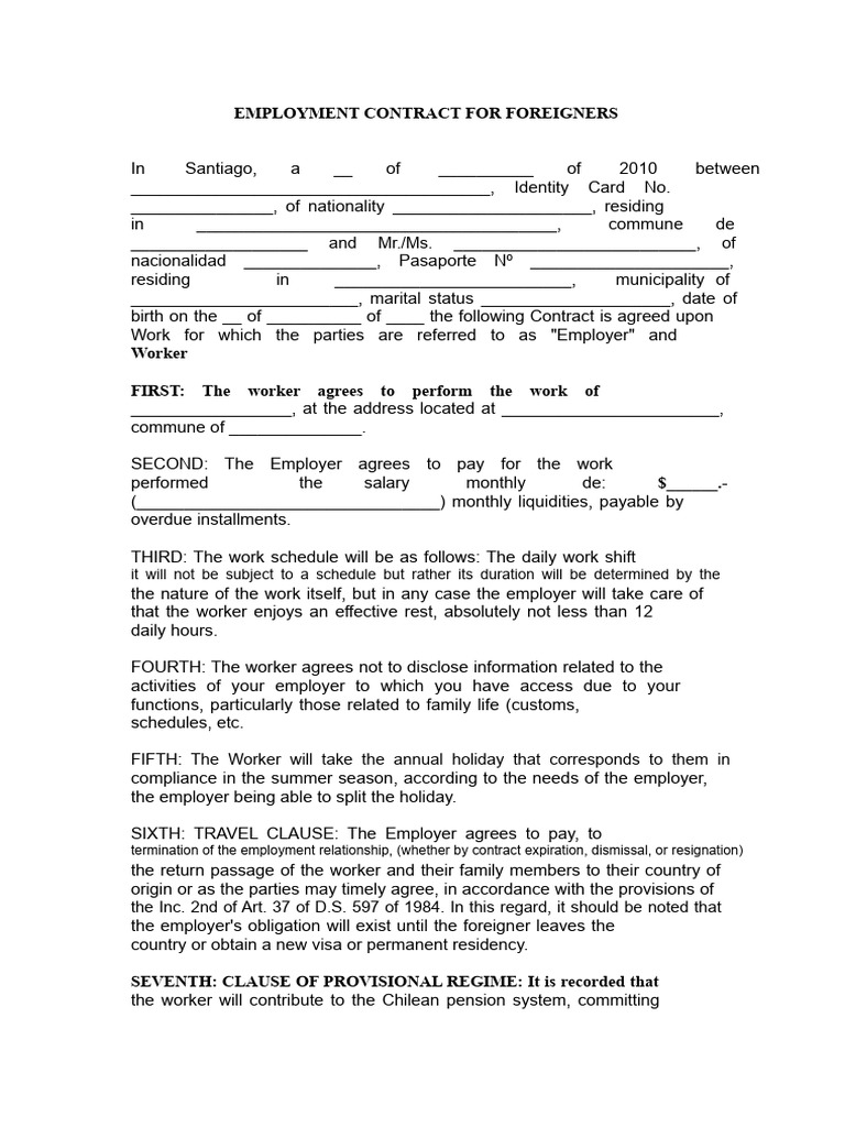 Employment Contract for Foreign Workers | PDF | Employment | Travel Visa