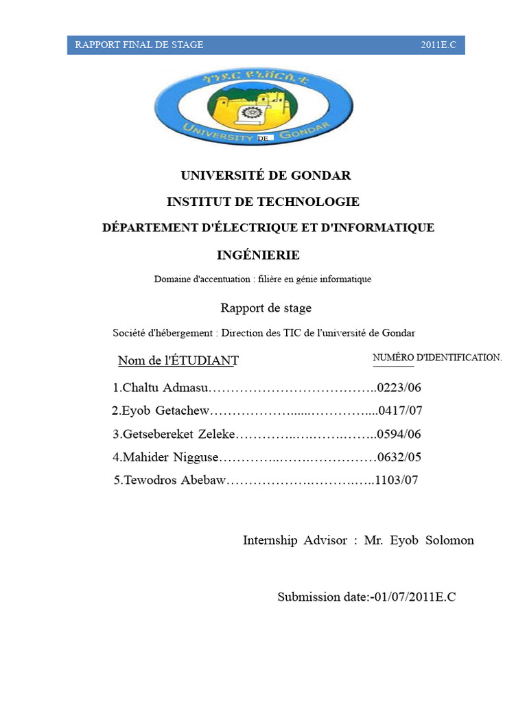 Rapport de Stage en Génie Informatique | PDF | Fibre optique | Informatique