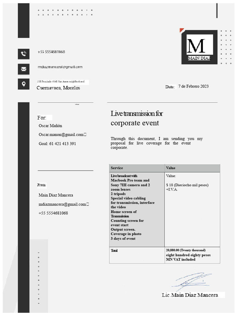 Corporate Event Live Coverage Proposal | PDF