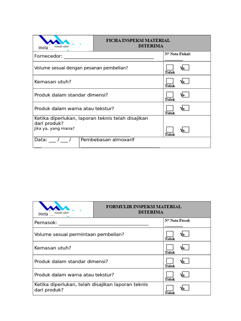 Lembar Inspeksi Material Yang Diterima | PDF