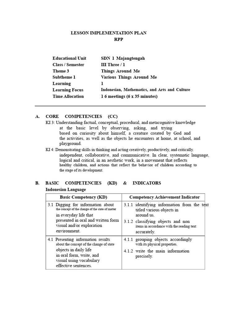Class 3 Lesson Plan: Objects Around Me | PDF | Information | Rhythm