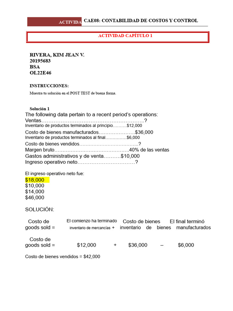 Contabilidad de Costos: Ejercicios y Soluciones | PDF | Margen bruto ...