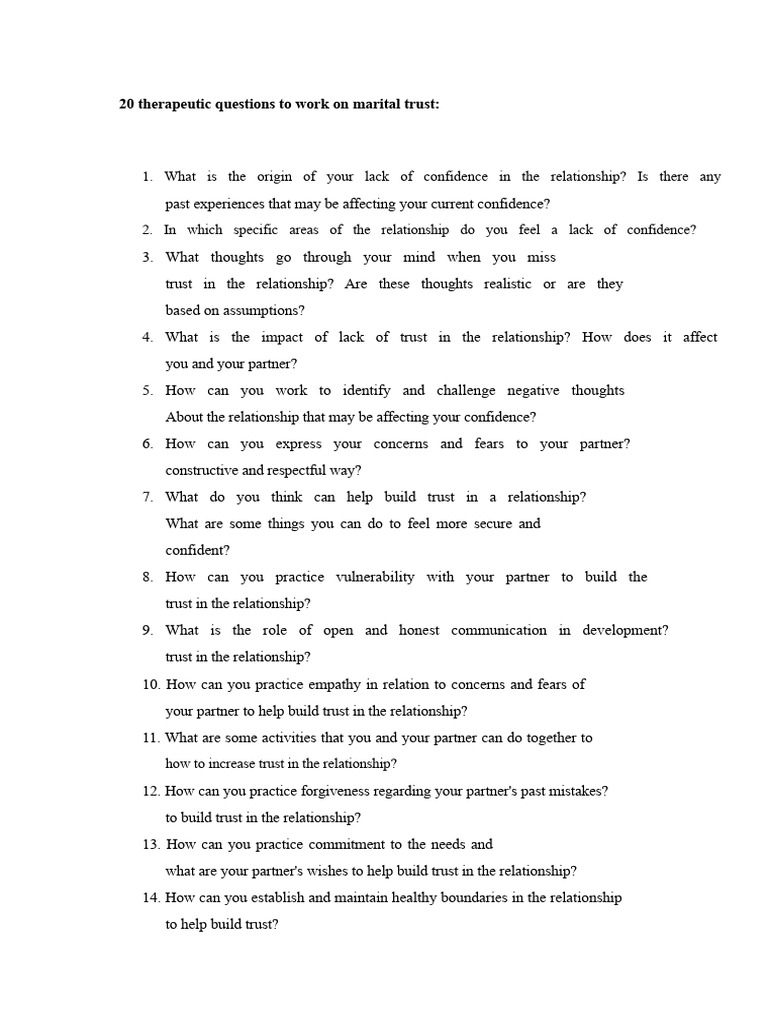 20 therapeutic questions to work on marital trust | PDF