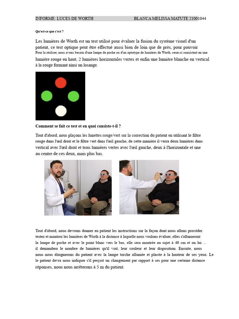 Test des lumières de Worth en optométrie | PDF | Œil humain | Couleur