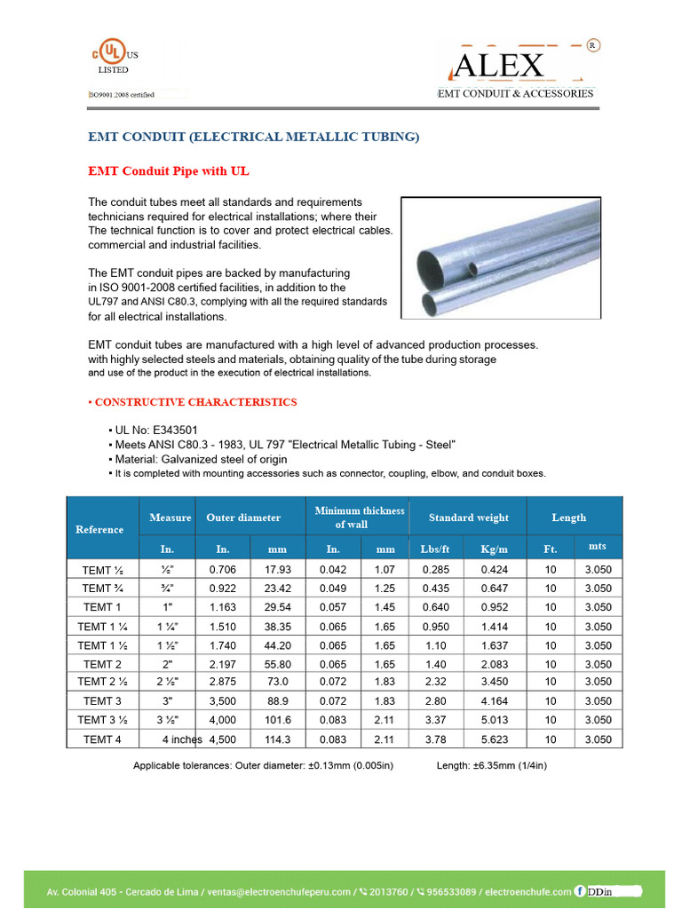 EMT Conduit Specifications and Standards | PDF | Pipe (Fluid Conveyance ...
