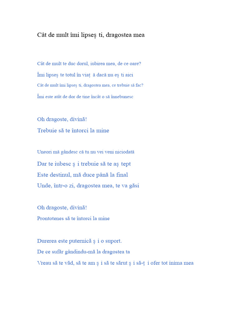 Cât de Mult Îmi Este Dor de Tine, Dragostea Mea | PDF