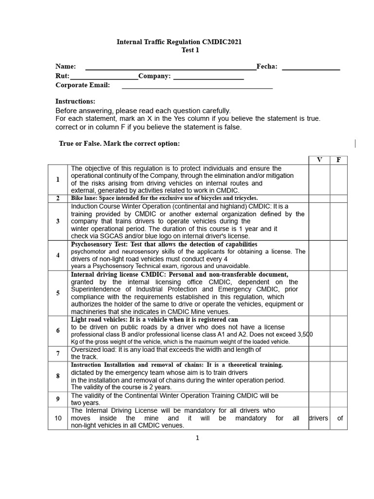 TEST RIT 2021-N°1 | PDF | Driver's License | Bus