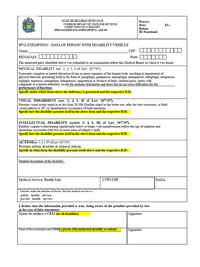 IPVA Exemption for Disability Verification | PDF | Disability | Autism