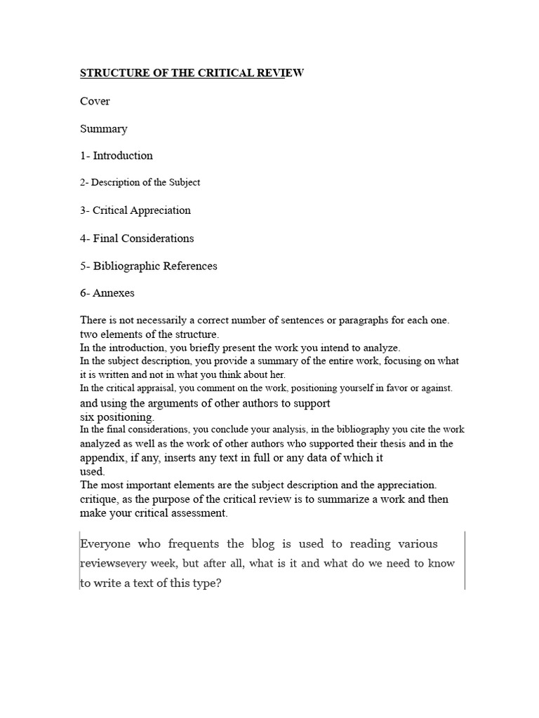 Structure of The Critical Review | PDF | Bibliography