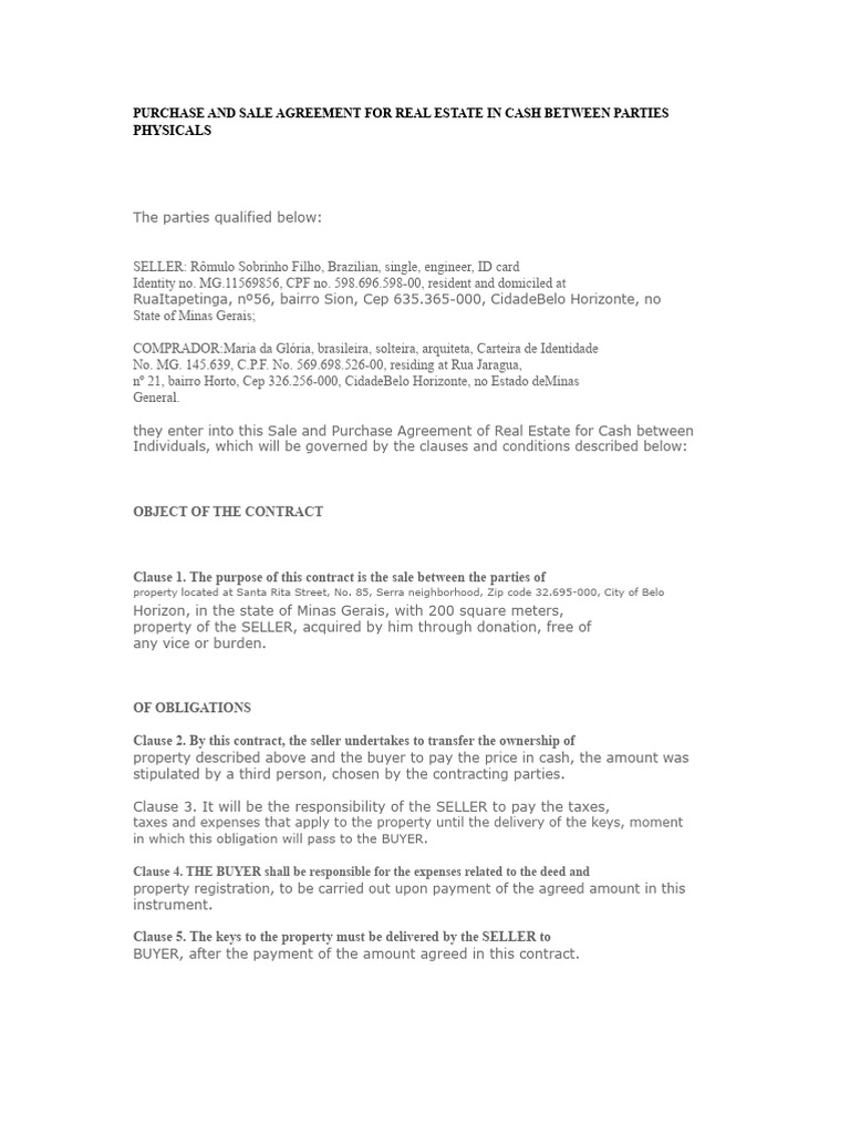 Cash Real Estate Purchase Agreement | PDF | Payments | Taxes