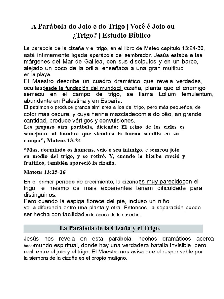 La Parábola de La Cizaña y El Trigo | PDF | Parábolas de Jesús | Jesús