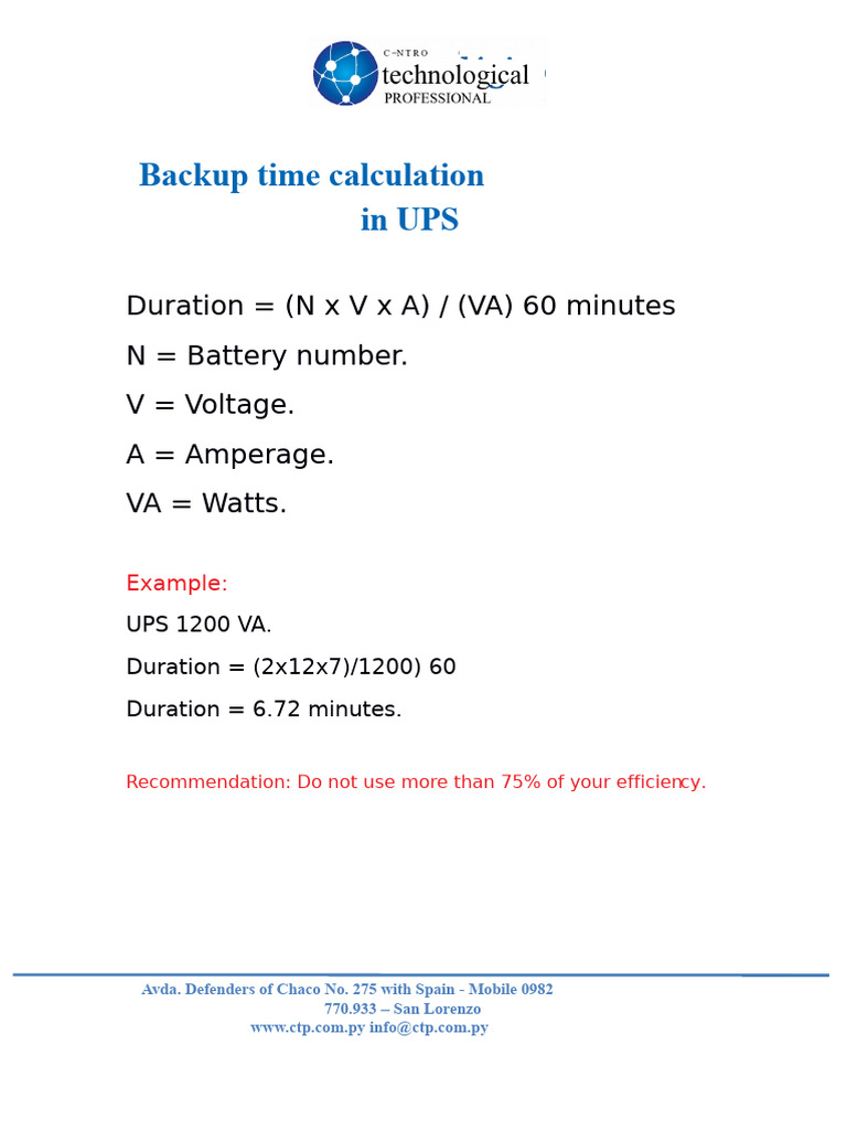 UPS Backup Time Calculation Guide | PDF