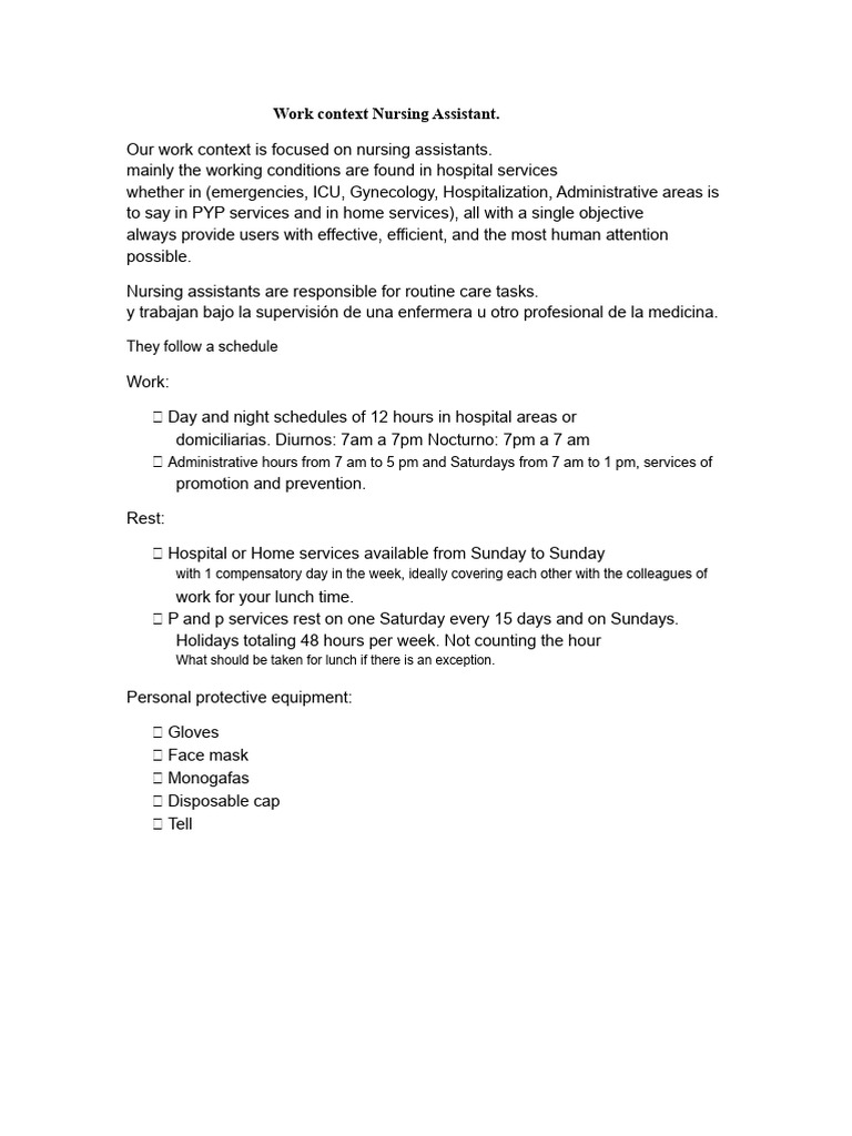 Work context Nursing Assistant | PDF | Nursing | Patient