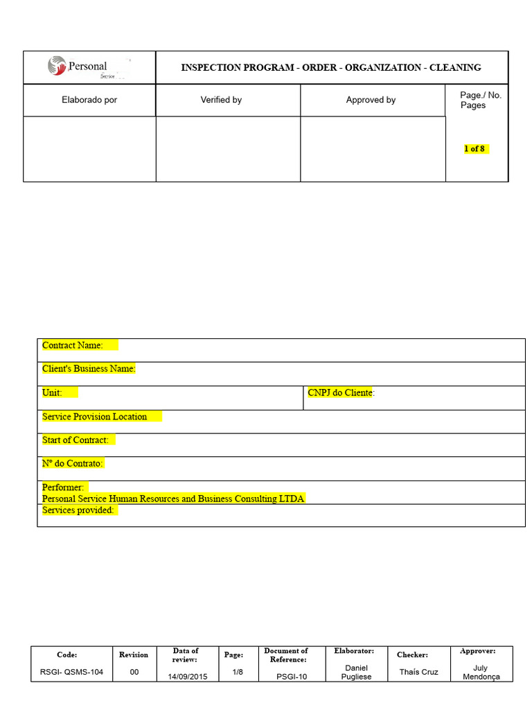 Inspection Program for Workplace Cleanliness | PDF