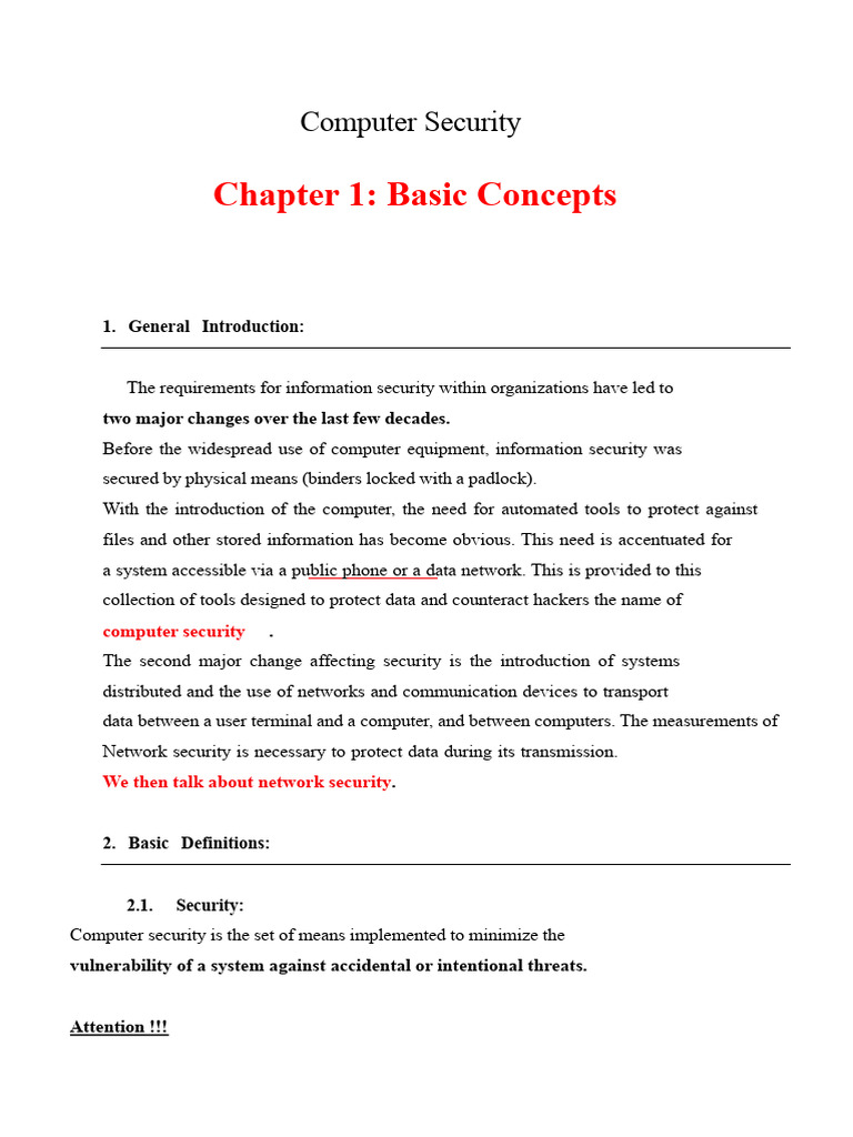 Summary SI - Chapter 1 - Basic Concepts | PDF | Security | Computer ...
