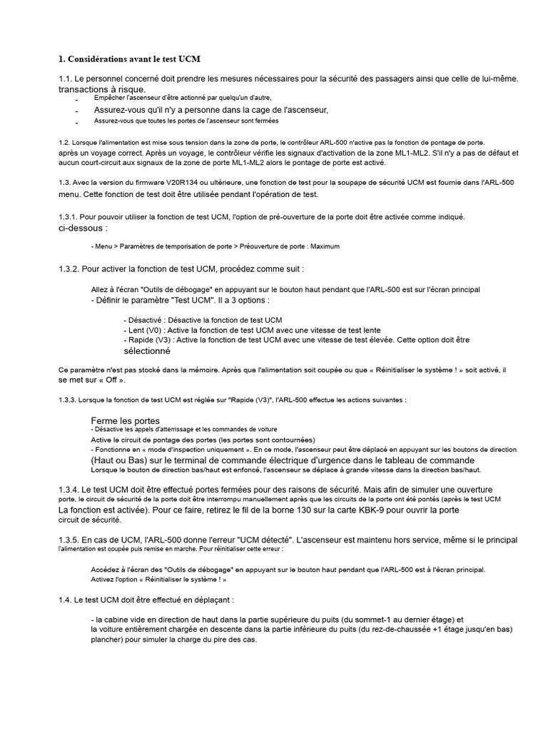 Procédure de Test UCM pour Ascenseurs | PDF | Ascenseur | Frein