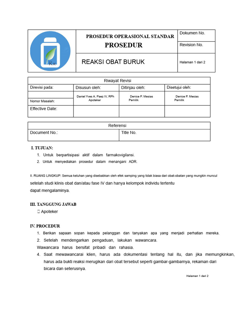 Prosedur Penanganan Reaksi Obat Buruk | PDF