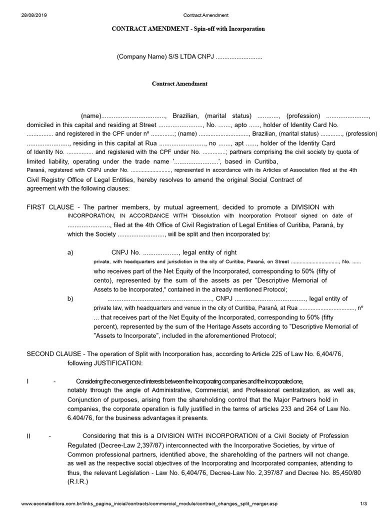 Contract Amendment - Spin-Off With Incorporation | PDF | Equity ...