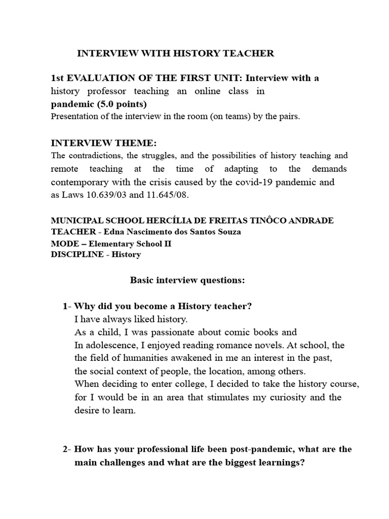 INTERVIEW WITH A HISTORY TEACHER | PDF | Teachers | Internet
