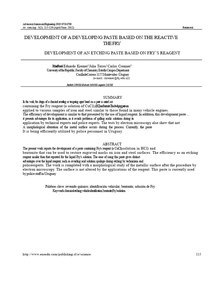 Etching Paste Development with Fry's Reagent | PDF | Iron | Metals