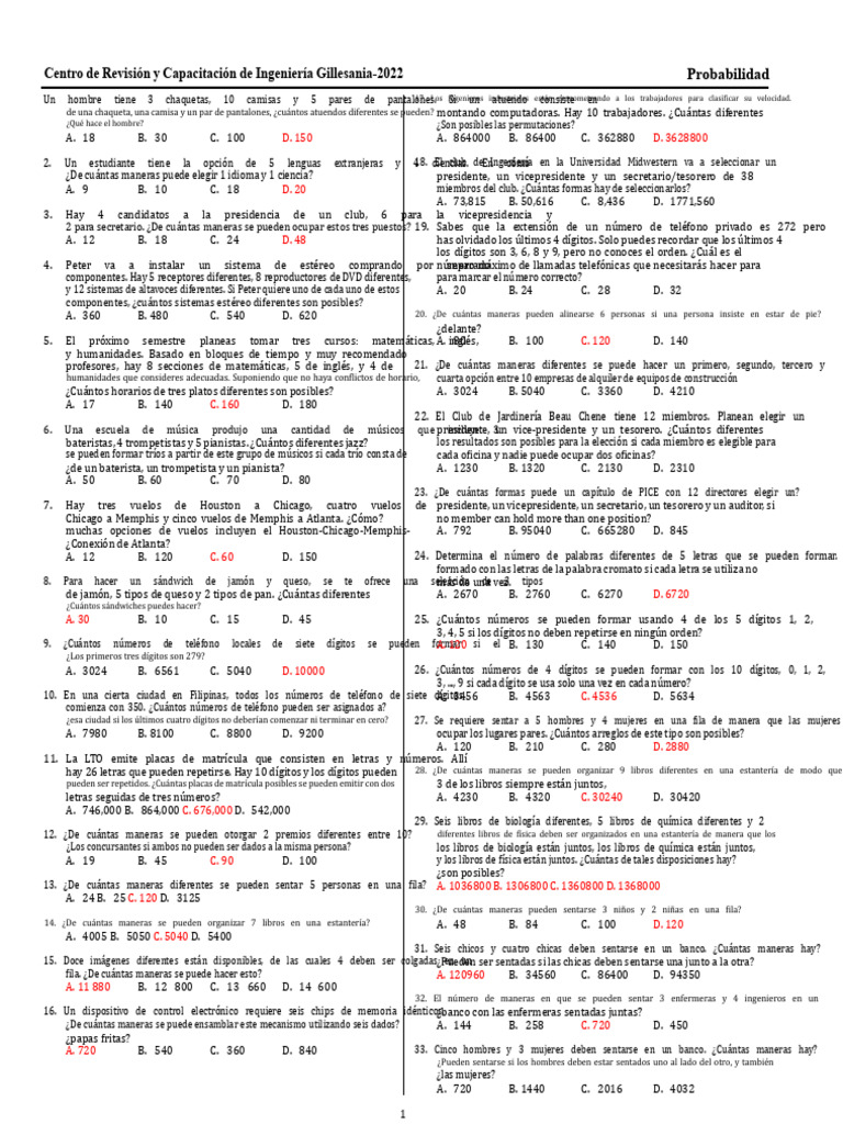 Problemas de Combinatoria y Permutaciones | PDF | Probabilidad