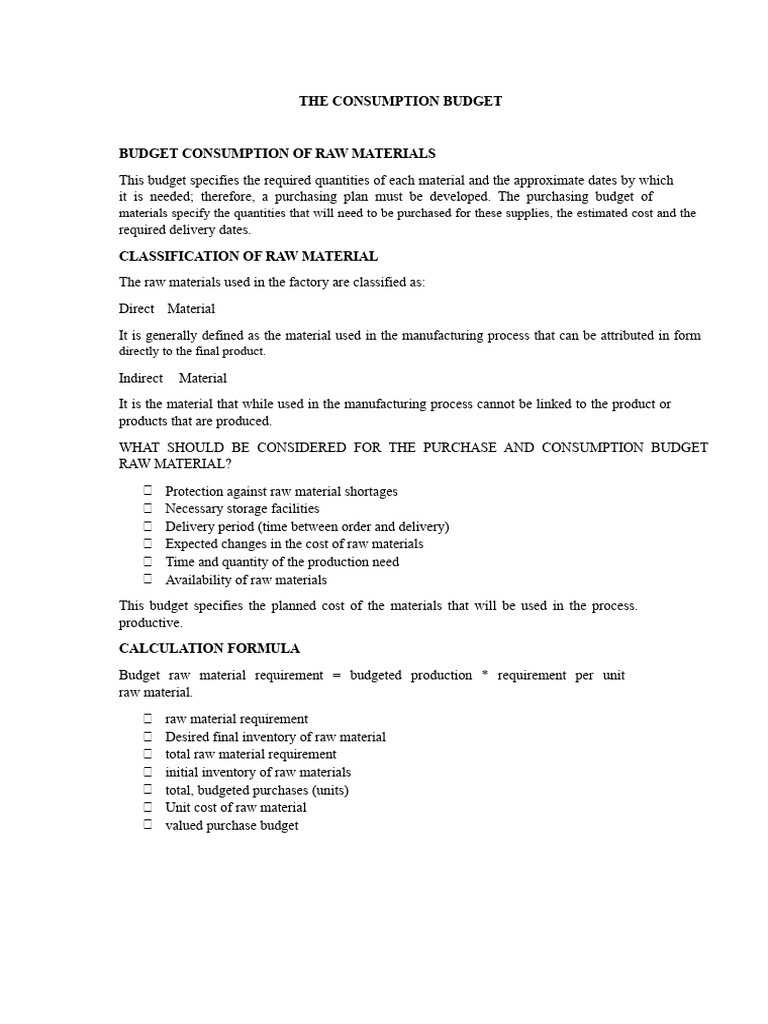 Raw Materials Consumption Budget Guide | PDF | Inventory | Budget