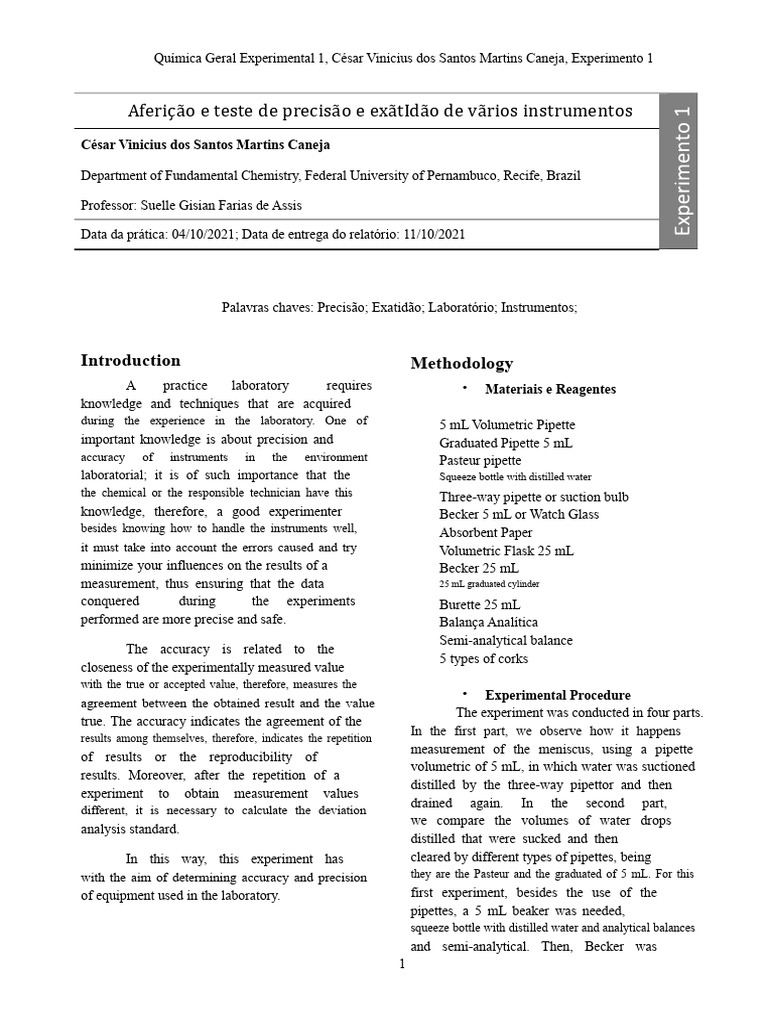 Precision and Accuracy in Lab Instruments | PDF | Volume | Weighing Scale